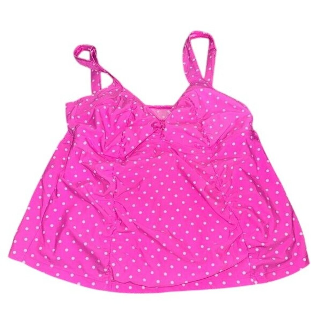 Pink Polka Dot Tankini Swim Top CATALINA Plus Size 2X 18W-20W Adjustable Straps